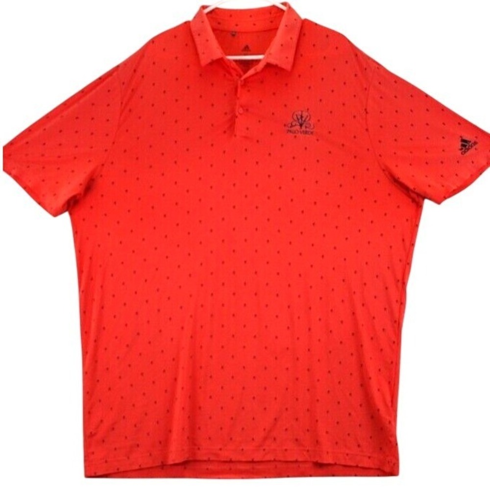 Adidas Mens XL Orange Palo Verde‎ Golf Polo Shirt Primegreen Palm Tree Print